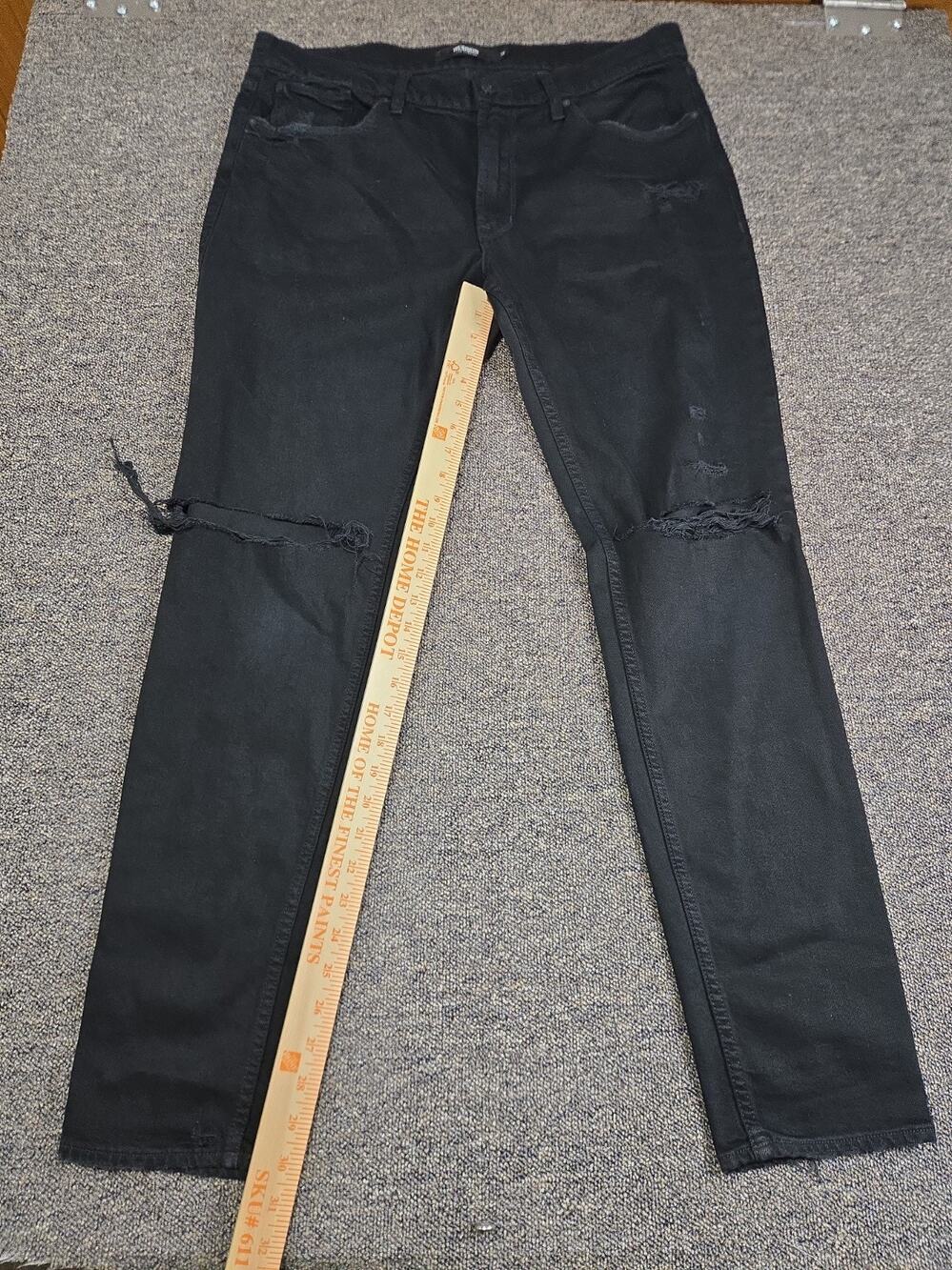 Hudson Byron Five Pocket Jeans Mens 36x30 Black Straight Stretch USA Distressed